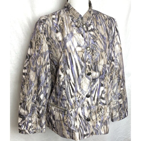 Chico's Womens‎ Blazer Jacket Size 2 Large Button Up Gray Purple Animal Print - Picture 3 of 11